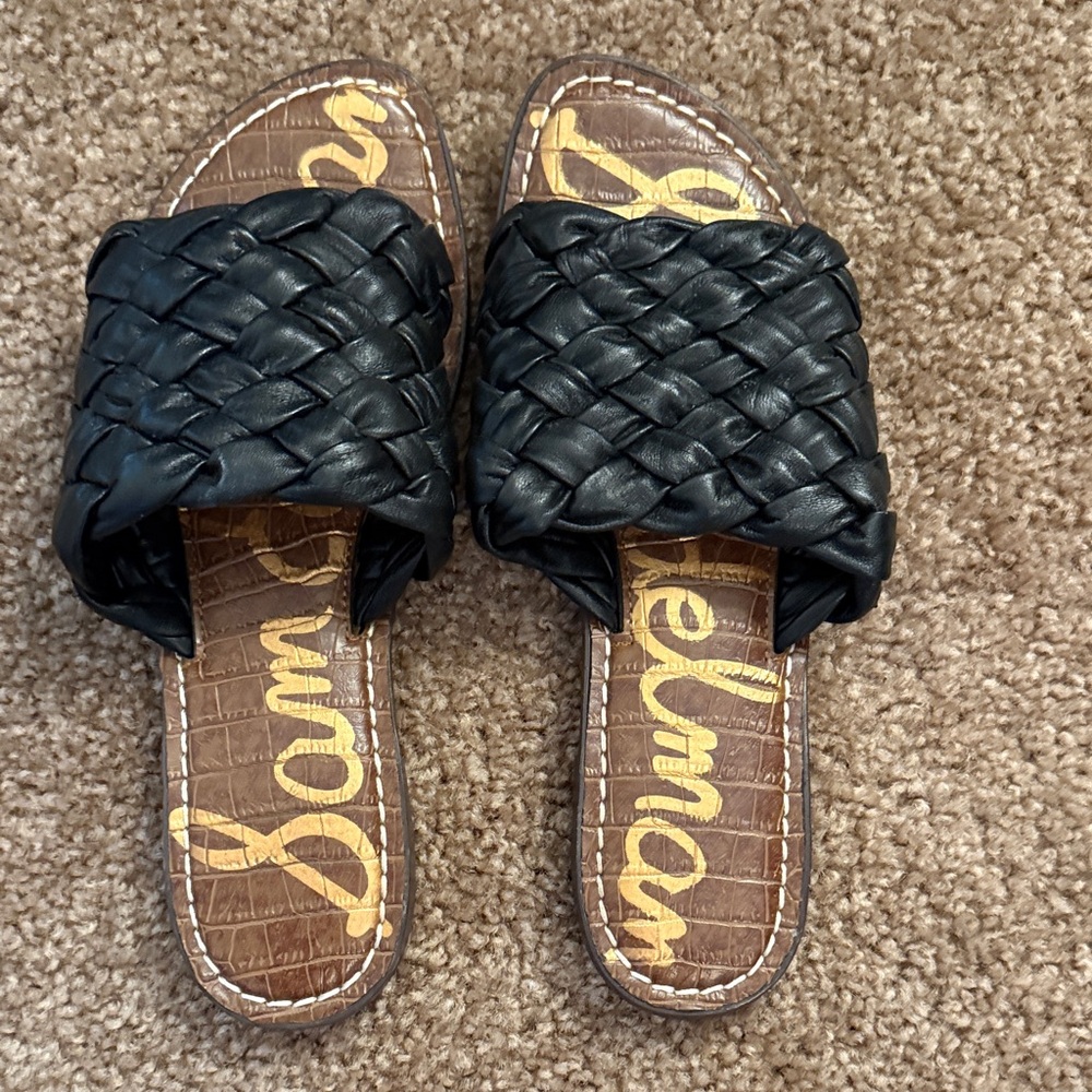 Sam Edelman Black Braided Leather Slide Mules